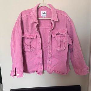 Zara Bright Pink Oversized Denim shirt Jacket size XS fits S M